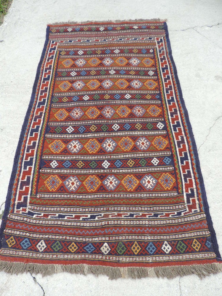 4x8ft. Vintage Sumak Flatweave Tribal Wool Rug