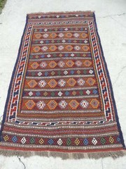 4x8ft. Vintage Sumak Flatweave Tribal Wool Rug