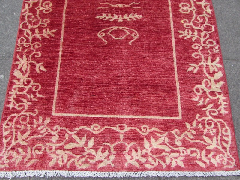 Traditional Hand Made Afghan Contemporary Gabbeh Wool Red Gold Rug 183x119cm gallery