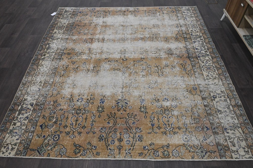 Oushak 7x7,Turkish Rug,vintage,anatolian,ORANGE,kilim,Bohemian,handmade,wool