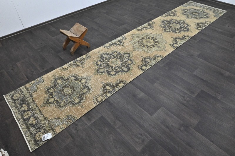 Vintage Turkish Runner Rug 3x13ft Wool Anatolian Handmade Hallway Oushak BROWN gallery