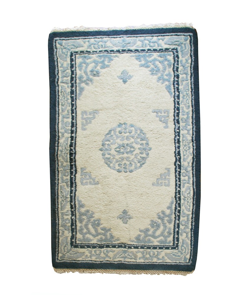 Chinese Peking Style Rug, Blue and White, 1960's , Handmade in India