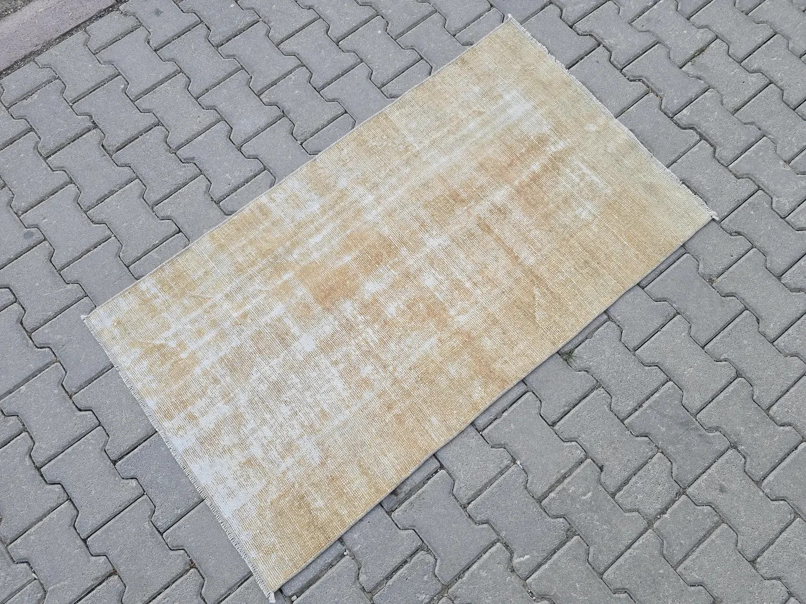Solid Neutral Rug 3x5 ft Vintage Turkish Oushak Distressed Small Minimalist gallery