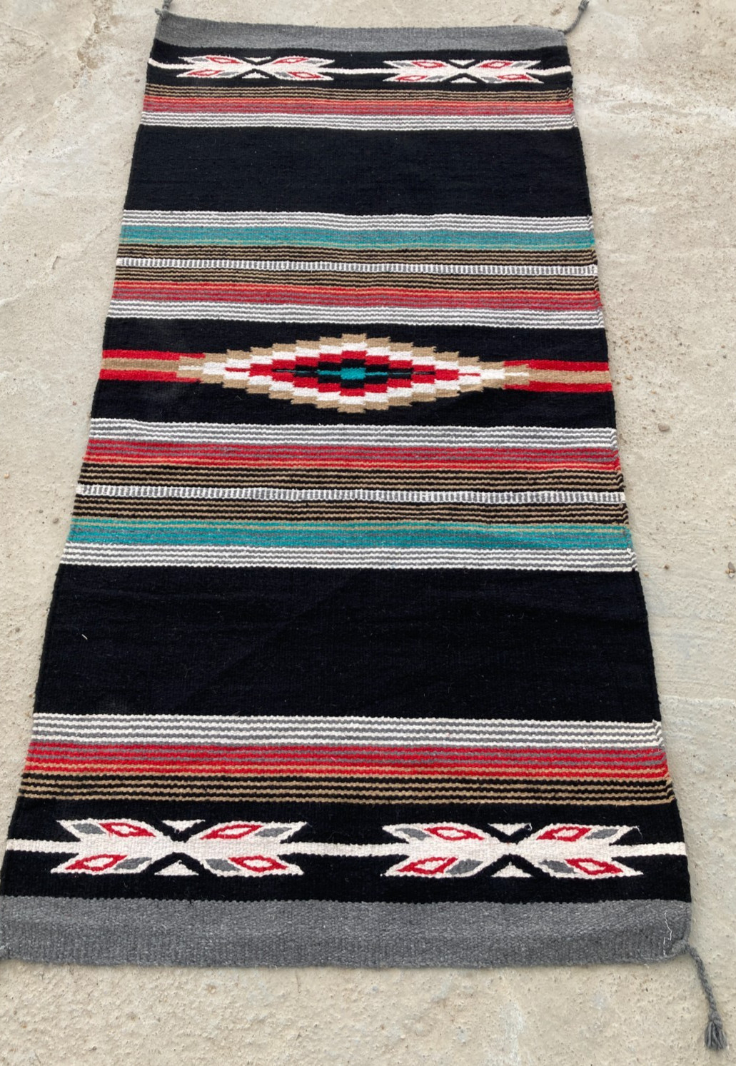Vintage Handmade Traditional Navajo American Striped Kilim Floor Rug 163x78 cm gallery
