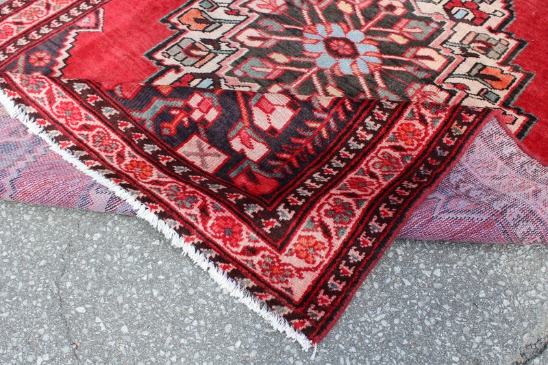 Bright Geometric Medallion Afghan 4' 2" x 6' 4" Red Hand Knotted Area Rug gallery