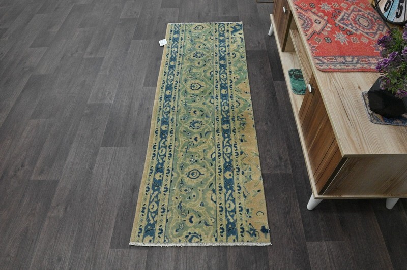 Vintage Turkish Runner Rug 2x5ft BEIGE Handmade Anatolian Oushak Hallway Wool gallery