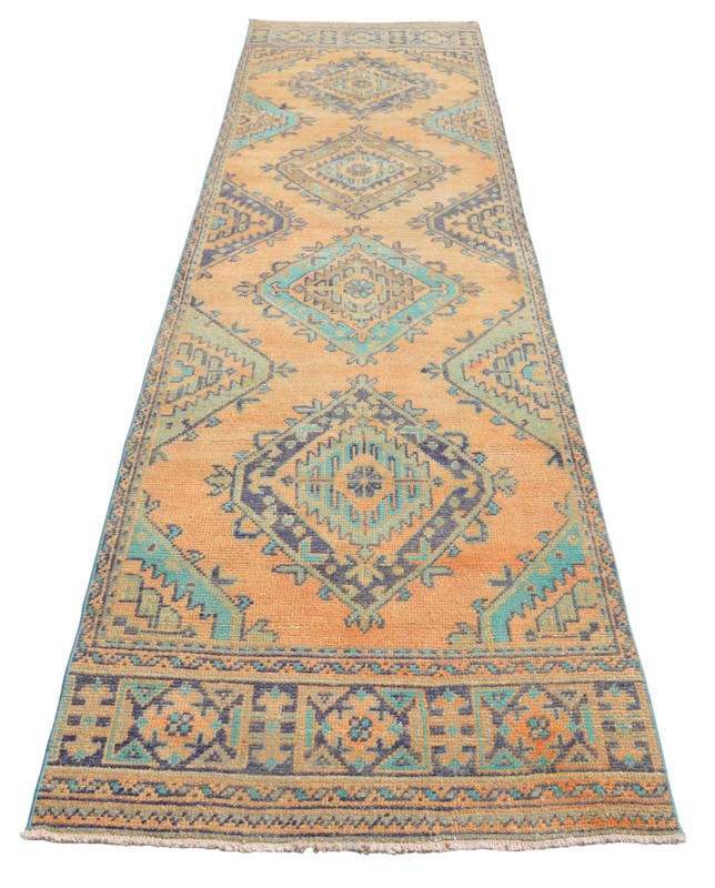 Vintage 1970s Turkish Runner Rug 3x12 ft | Hand-Woven Anatolian Wool Ushak Rug gallery