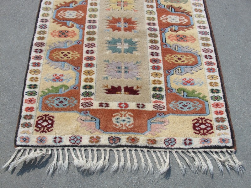 Authentic Vintage Turkish Milas Runner – Hand-Knotted Wool Geometric Tribal Rug gallery