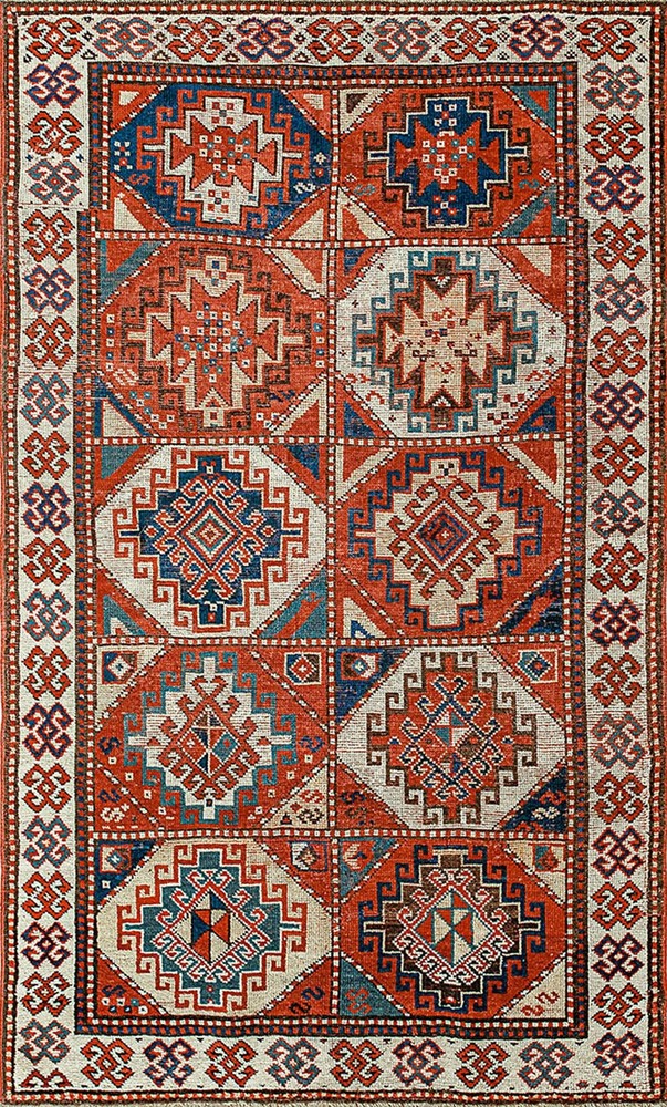 3'x6' Antique Red Late 19th Century Tribal Geometric Caucasian Moghan Carpet Rug