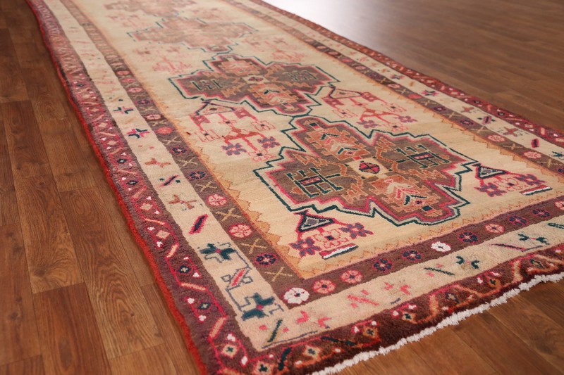 Vintage Peach Wool Hand-knotted Geometric Meshkin Hallway Runner Rug 4x11 Carpet gallery