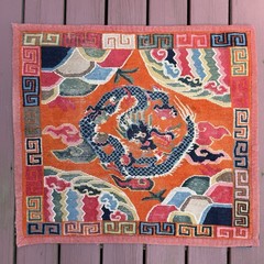 19th C. Antique Old Tibetan Tibet Chinese Dragon Qing Wool Rug Carpet Textile