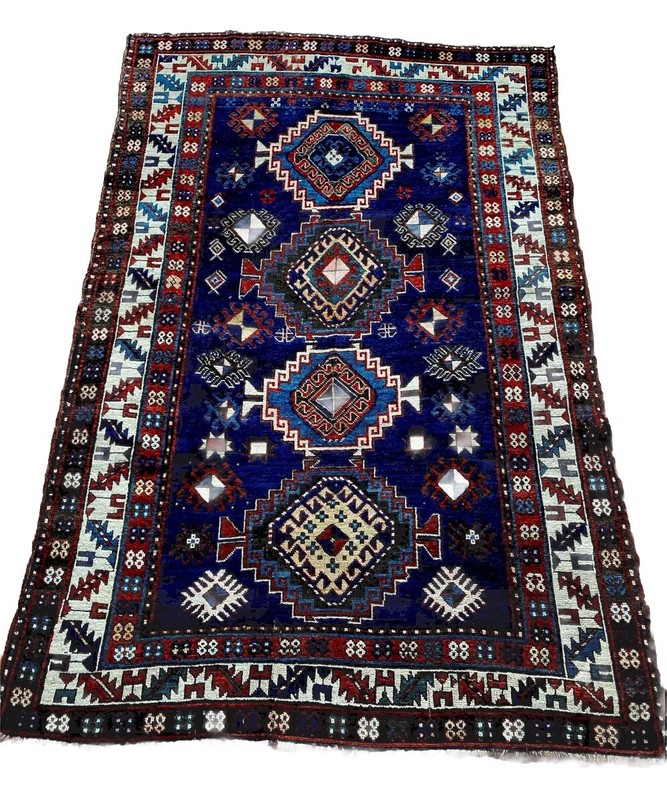 Antique 5 X 7 Kazak Caucasian Rug, Circa 1900 Stunning Cobalt Blue Ivory Ruby gallery