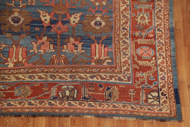 Pre-1900 Vegetable Dye Blue Heriiz Bakhshayesh Rug Antique Hand-made Carpet 9x11 gallery