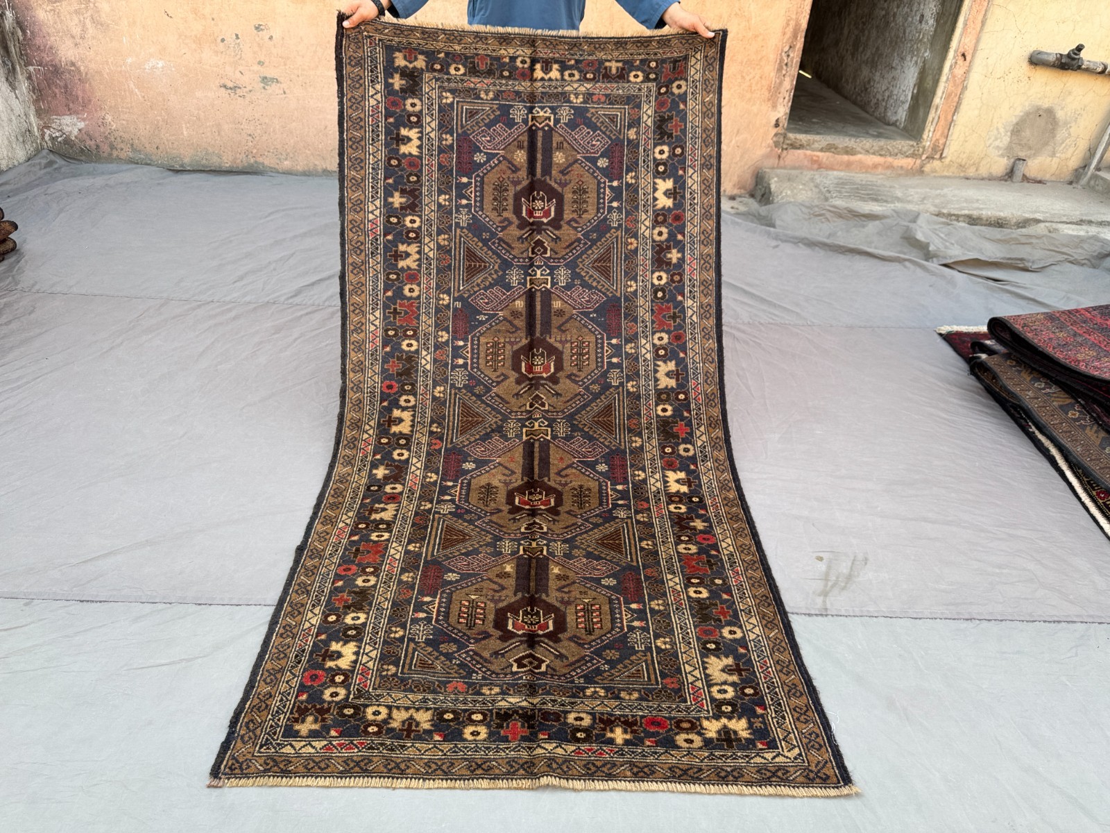 3'7x7 ft Vintage Afghan Hand Knotted Tribal Wool Rug • Oriental Nomadic Carpet gallery