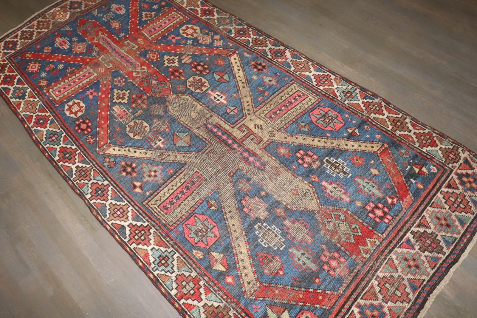 Antique Distressed Caucasian Karabagh Kurdish Rug Size 4'x8' gallery