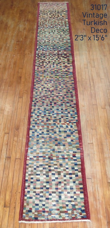 Vintage Decorative Turkish Art Deco Rug Size 2'3''X15'6'' gallery