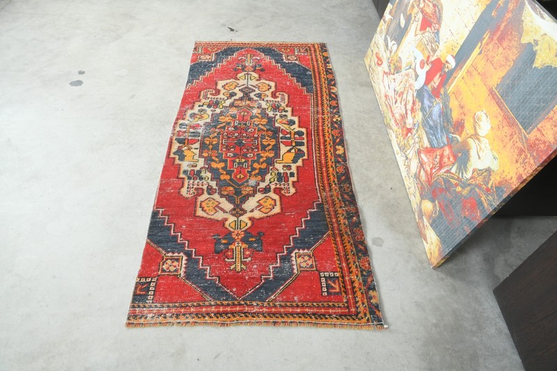 handmade small vintage turkish rug 2x5 oushak oriental muted door mat carpet,881 gallery