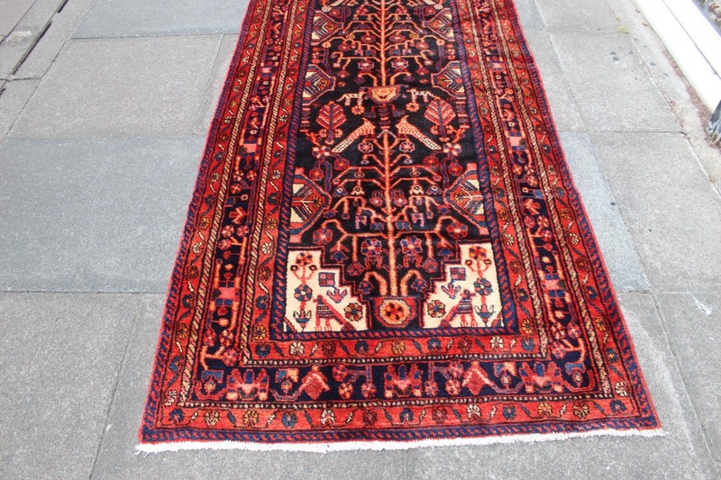 Vintage Hand Made Traditional Oriental Wool Black Narrow Long Runner 485x105cm gallery