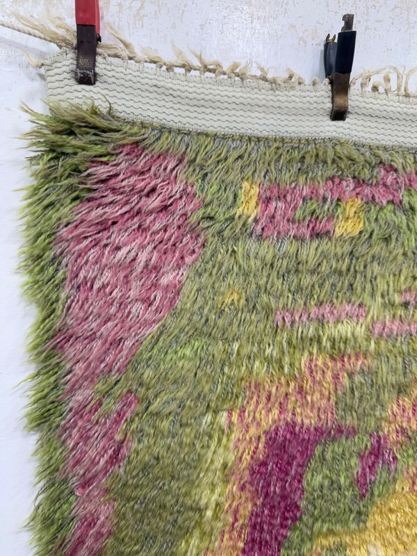 Vintage Beautiful Hand Knotted Mid Century Swedish Scandinavian Rye Shag WoolRug gallery