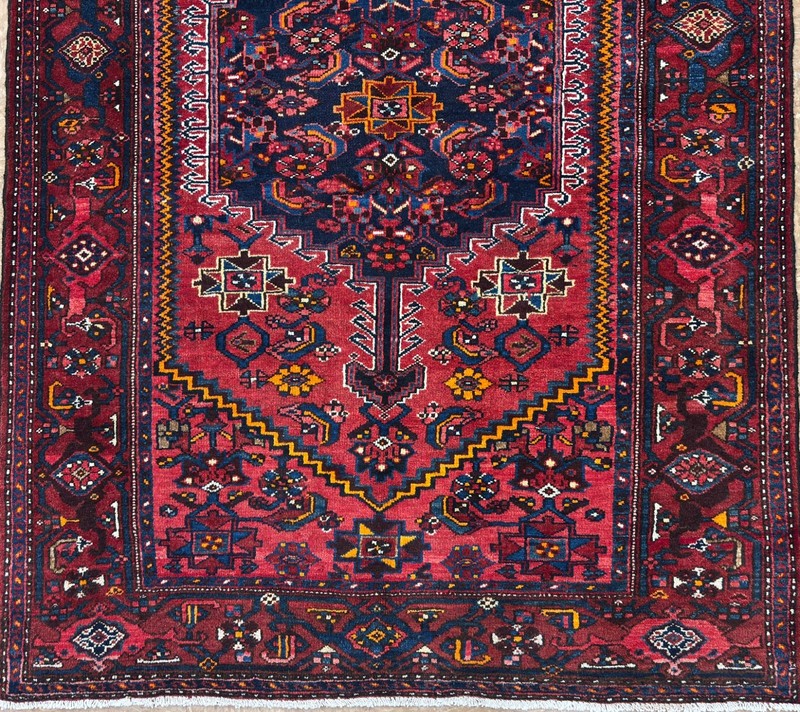 Vintage Zanjan Oriental Tribal Wool Area Rug Hand Knotted Geometric 4x6 Red Blue gallery