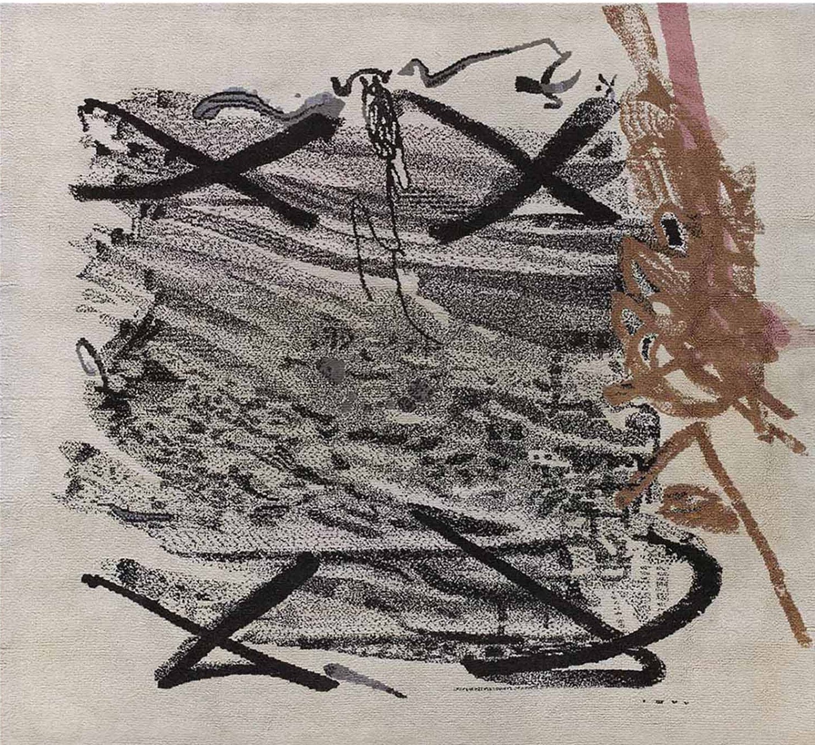 6'x6' Square Vintage Mid Century Modern Spanish Abstract Expressionist Art Rug gallery