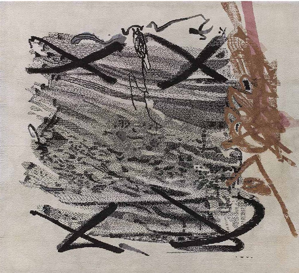 6'x6' Square Vintage Mid Century Modern Spanish Abstract Expressionist Art Rug