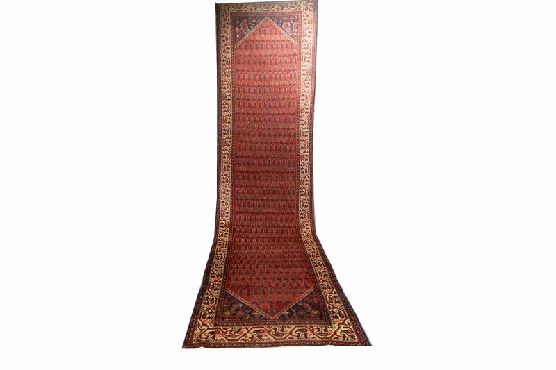 4x15 Antique Handmade Wool Runner Paisley Pattern Traditional Weave circa 1900 gallery