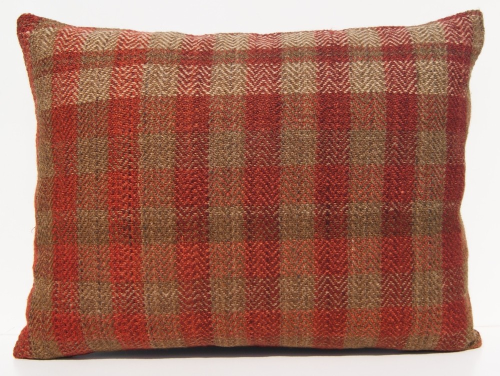 24"x18" Vintage-Style Wool Kilim Pillow Handmade in Turkey, 60x45 cm Authentic