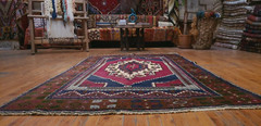 Beautiful 1940-1950s Wool Pile Natural Dye Bohemian Area Rug 5x7ft