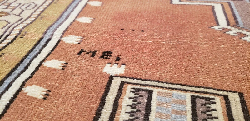 Unique Late 1935'sVintage Muted Natural Dye,Wool Pile Oushak Area Rug 4'x6'8" gallery