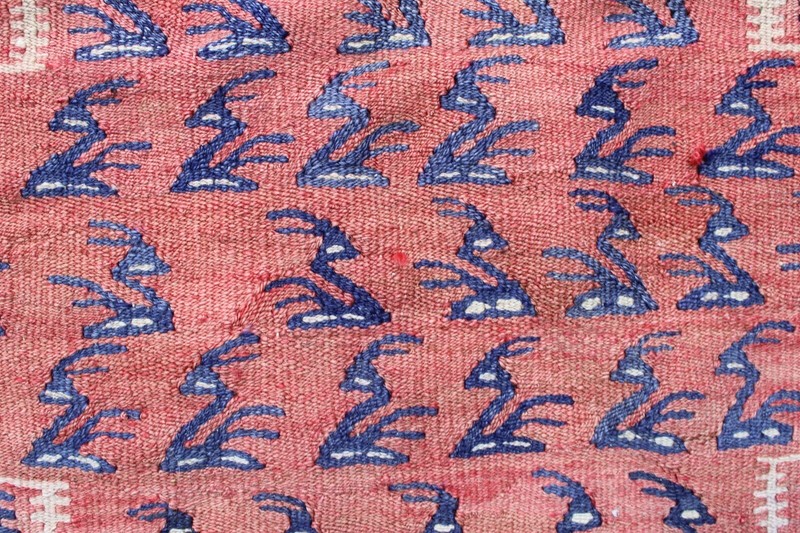 Vintage Traditional Hand Made Oriental Wool Cotton Blue Pink Long Kilim 250x130 gallery