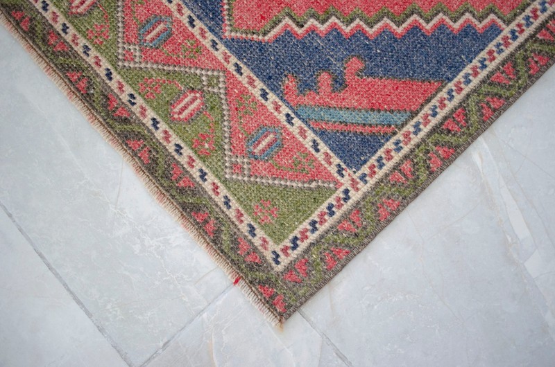 Vintage Turkish Rug Handmade Small Rug, Wool Doormat, Kitchen Rug, 2x4 ft approx gallery
