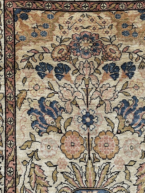 15" X 22" ANTIQUE - Vintage SILK TURKISH HEREKE CARPET Prayer Rug Tree Of Life gallery