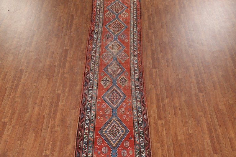 Pre-1900 Heriz Bakhshayesh Runner Antique Rug 3'x16' Vegetable Dye Handmade Rug gallery