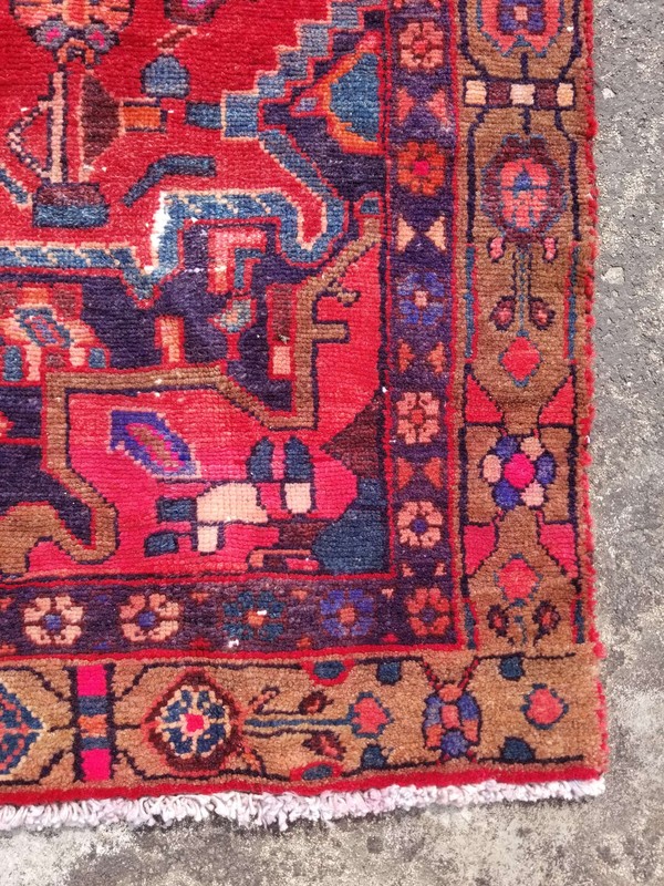 Distressed Vintage Traditional Handmade Hamadan Wool Multicolor Rug 217x126cm gallery