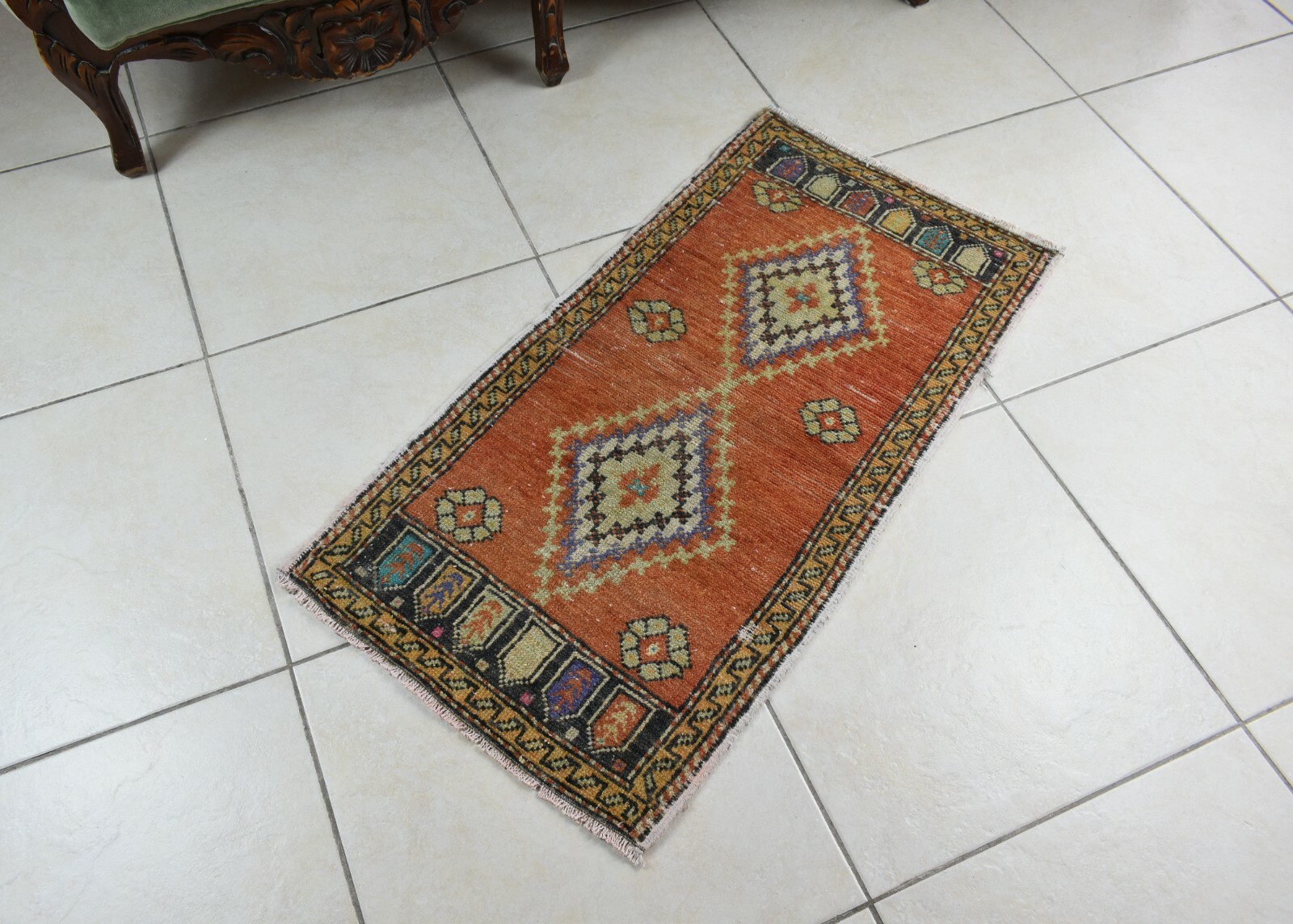 3x1.5 ft Anatolian Runner Small Vintage Rug Oushak Runner Mini Turkish Rug Y80 gallery