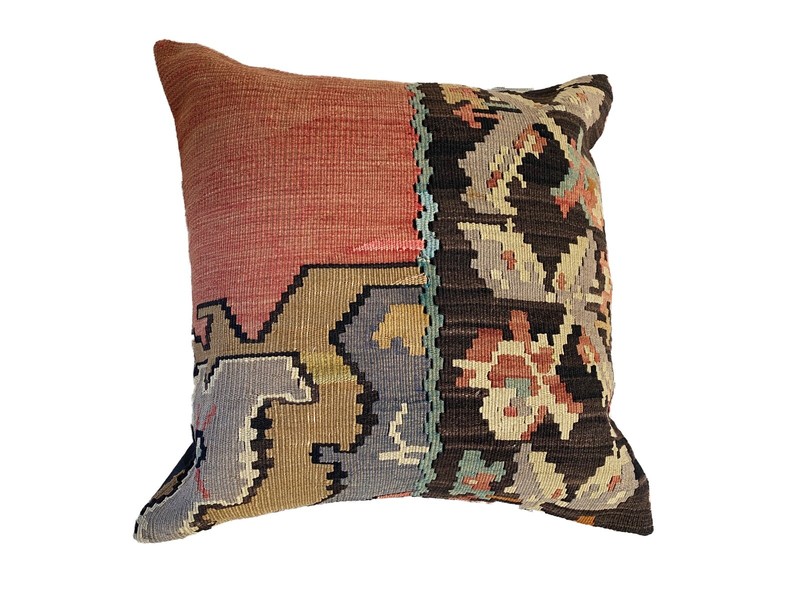 # 4422 Superb Custom Made Old Turkish Tribal Kilim Pillow Cover 20" by 20" gallery