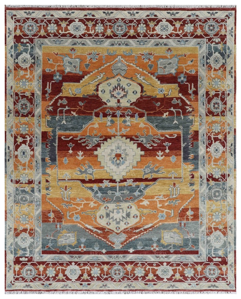 8x10 Orange Hand made Serapi Traditional Area Rugs, Oriental Floor Carpet