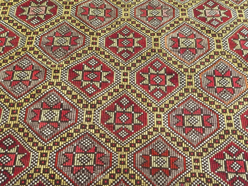 Area Rugs, Wool Rug, Boho Rug, Embroidery Rug, Vintage Turkish Kilim 74"x112" gallery