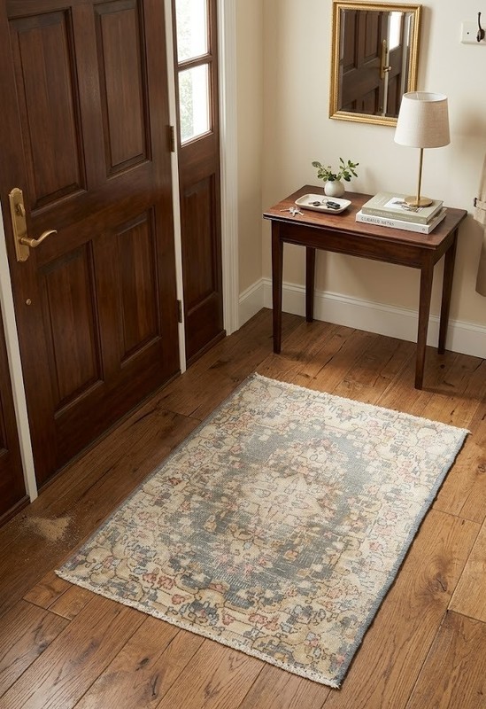 Antique Distressed Wool Rug Vintage Classic Floral Oriental Carpet 1'6X2'0 ft gallery
