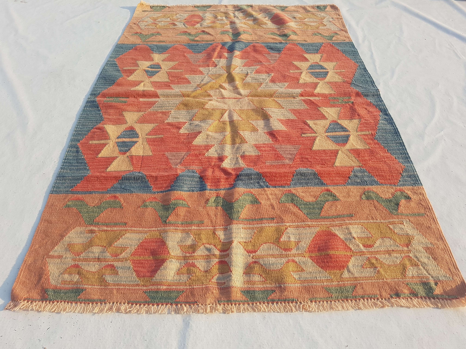 Distressed Fine Vintage Traditional Hand Made Oriental Wool Kilim 176x114cm gallery