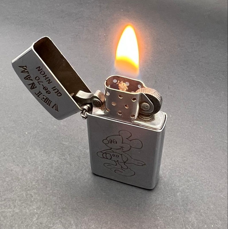 Zippo Vietnam War Slim Mickey Mouse Hand Engraved Lighter Vintage from Japan gallery