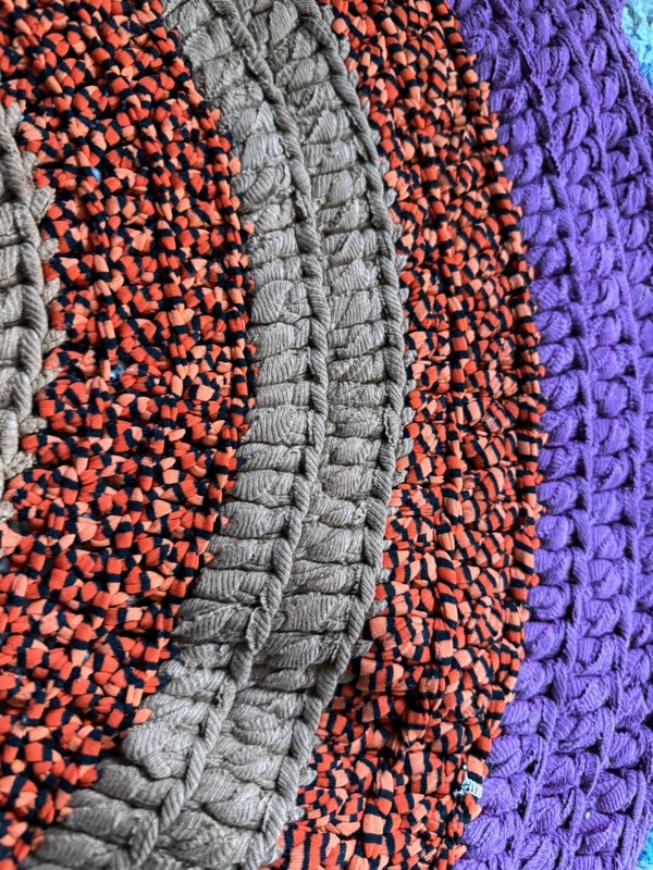 Antique/Vintage Boho handmade colorful rag braided Round rug 30” Hippie Crochet gallery