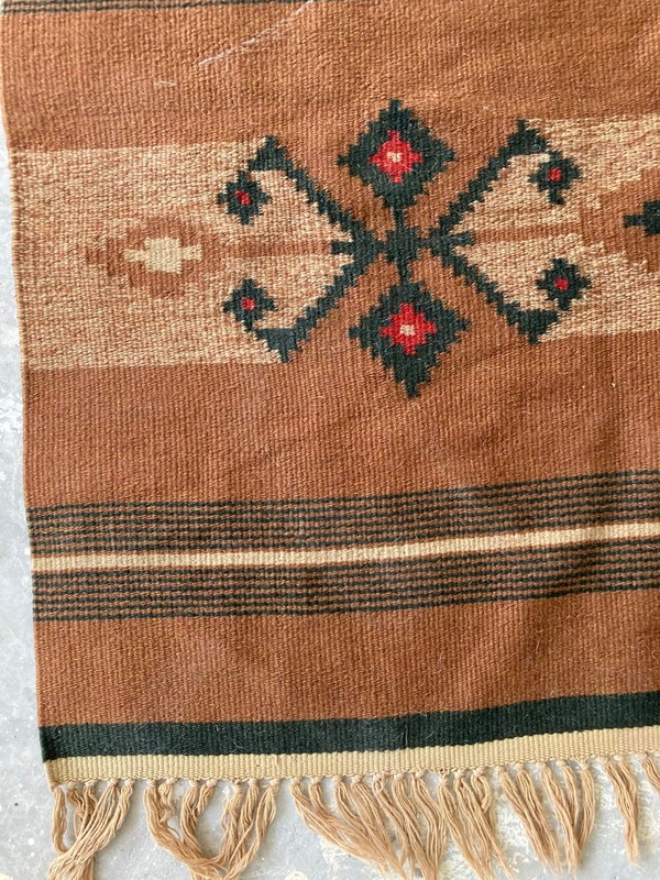 Vintage Handmade Mexican Zapotec Traditional Wool Kilim Runner Rug 130x52 cm gallery
