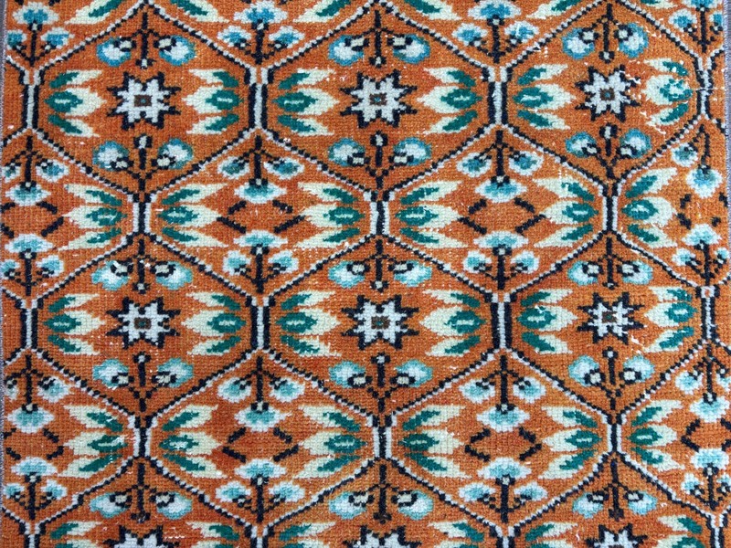 3x6 Vintage Turkish Runner, Hand-Knotted Wool Rust & Emerald Green Hallway Rug gallery