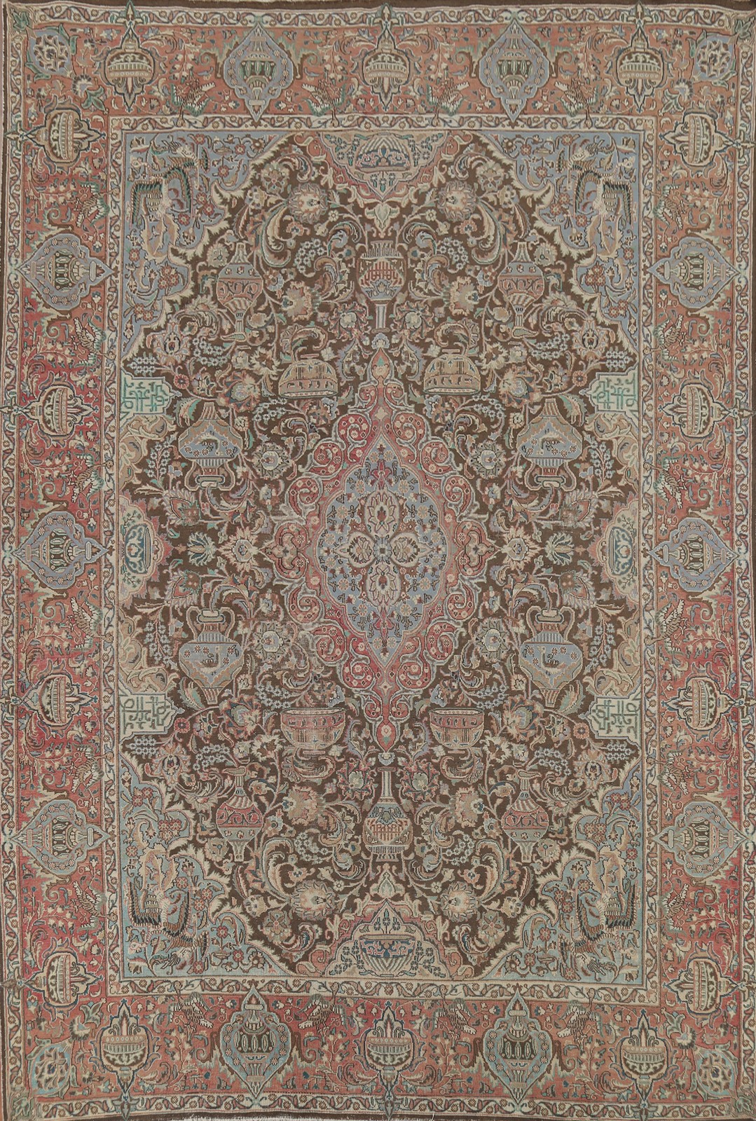 Vintage Brown Floral Area Rug 10x13 Hand-knotted Wool Carpet for Living Room gallery