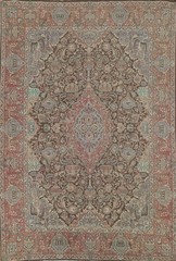 Vintage Brown Floral Area Rug 10×13 Hand-knotted Wool Carpet for Living Room