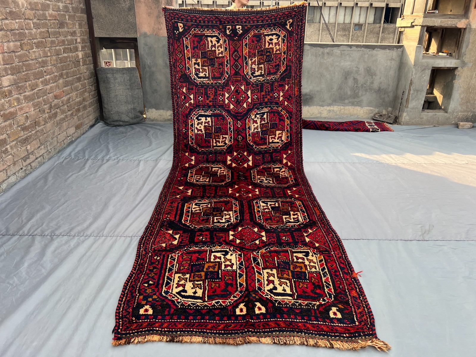 Antique Turkmen Tekke Rug 4'2 x 11'9 ft, Hand-Knotted Wool, Rare Tribal Runner gallery