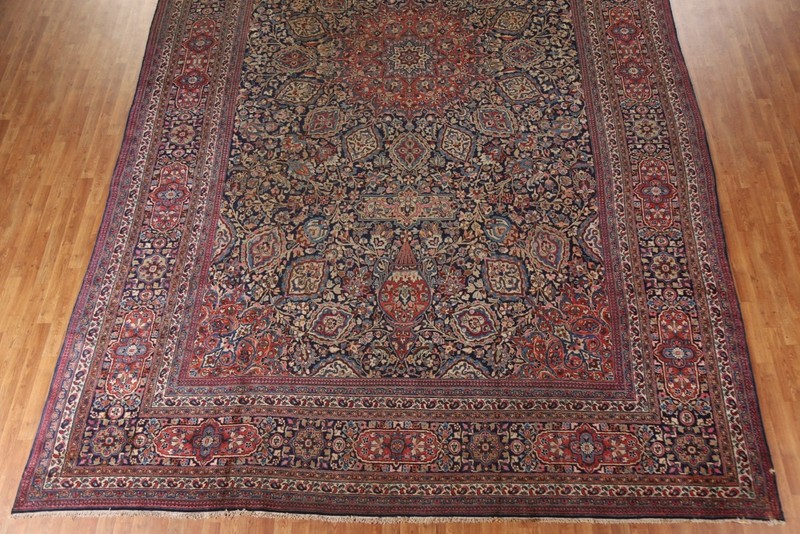 Pre-1900 Navy Blue Antique Rug Palace Size Handmade Floral Classic Carpet 12x19 gallery