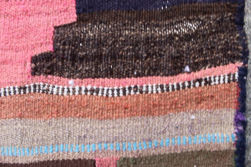 Vintage Traditional Hand Made Oriental Cotton Wool Brown Blue kilim 255x121cm gallery